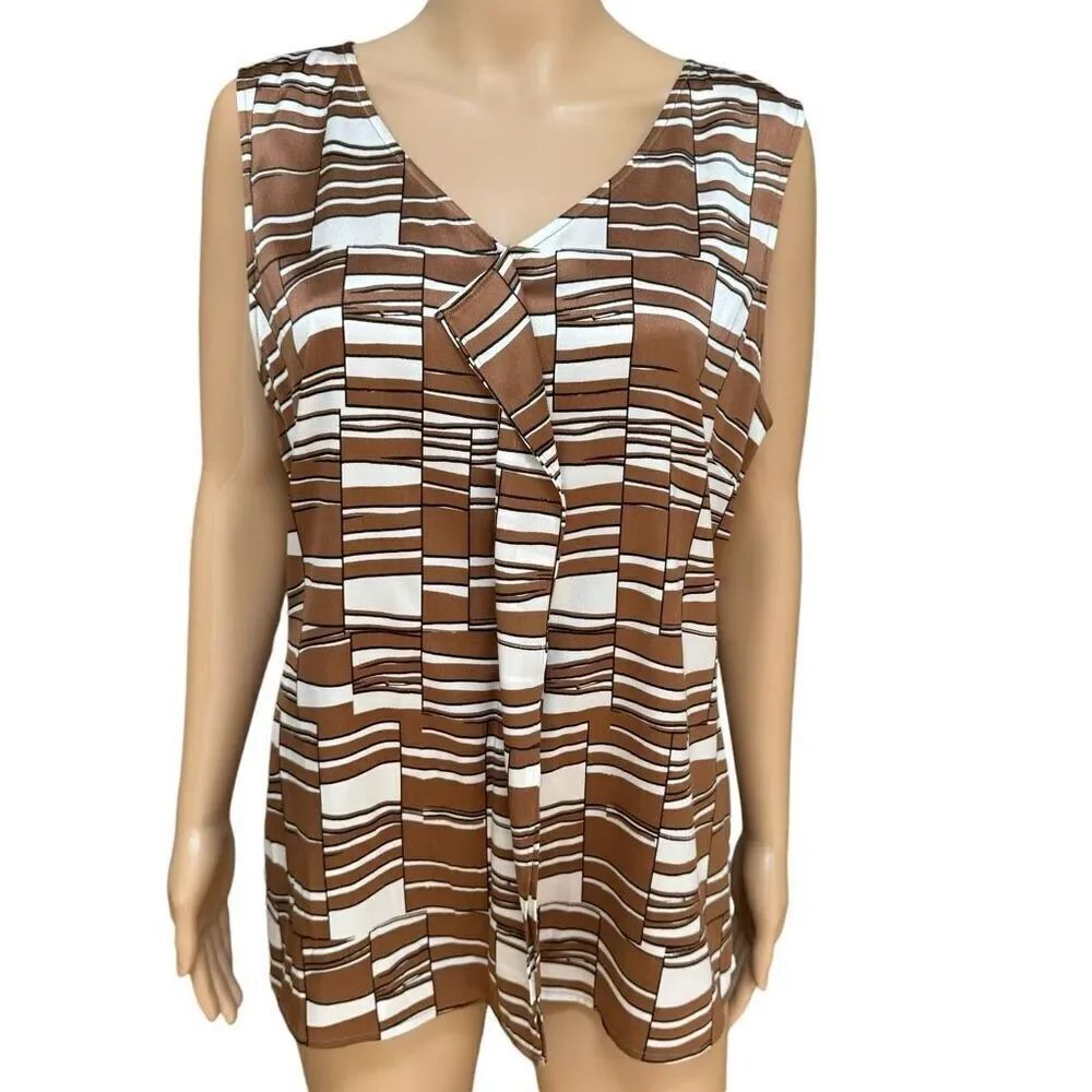 St. John brown/white sleeveless blouse 100% silk size L